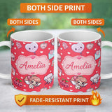 Personalized Custom Name Cupid Angels Hearts Sweets Kawaii Valentine Seamless Pattern Grey 11oz Ceramic Coffee Tea Mug White Large Handle