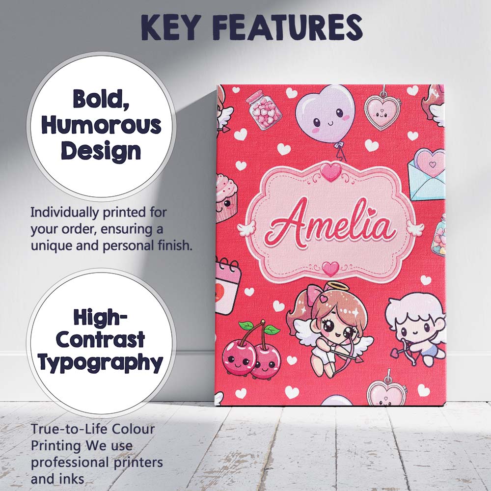 Personalised Name Cupid Angels Hearts Custom Modern Room Accent Creative Decorator Style Canvas Wall Art Print Decor Picture Ready to Hang