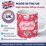 Personalized Custom Name Cupid Angels Hearts Sweets Kawaii Valentine Seamless Pattern Grey 11oz Ceramic Coffee Tea Mug White Large Handle