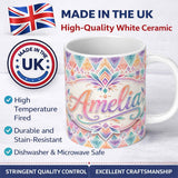 Personalized Custom Name Pastel Geometric Art Deco Watercolor Seamless Pattern Design Lovely 11oz Ceramic Coffee Tea Mug White Large Handle