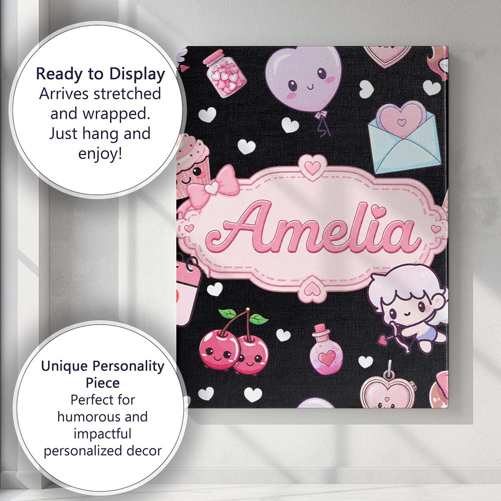 Personalised Name Cupid Angels Hearts Custom Modern Room Accent Creative Decorator Style Canvas Wall Art Print Decor Picture Ready to Hang