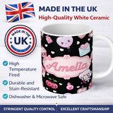 Personalized Custom Name Cupid Angels Hearts Sweets Kawaii Valentine Seamless Pattern Yellow 11oz Ceramic Coffee Tea Mug White Large Handle