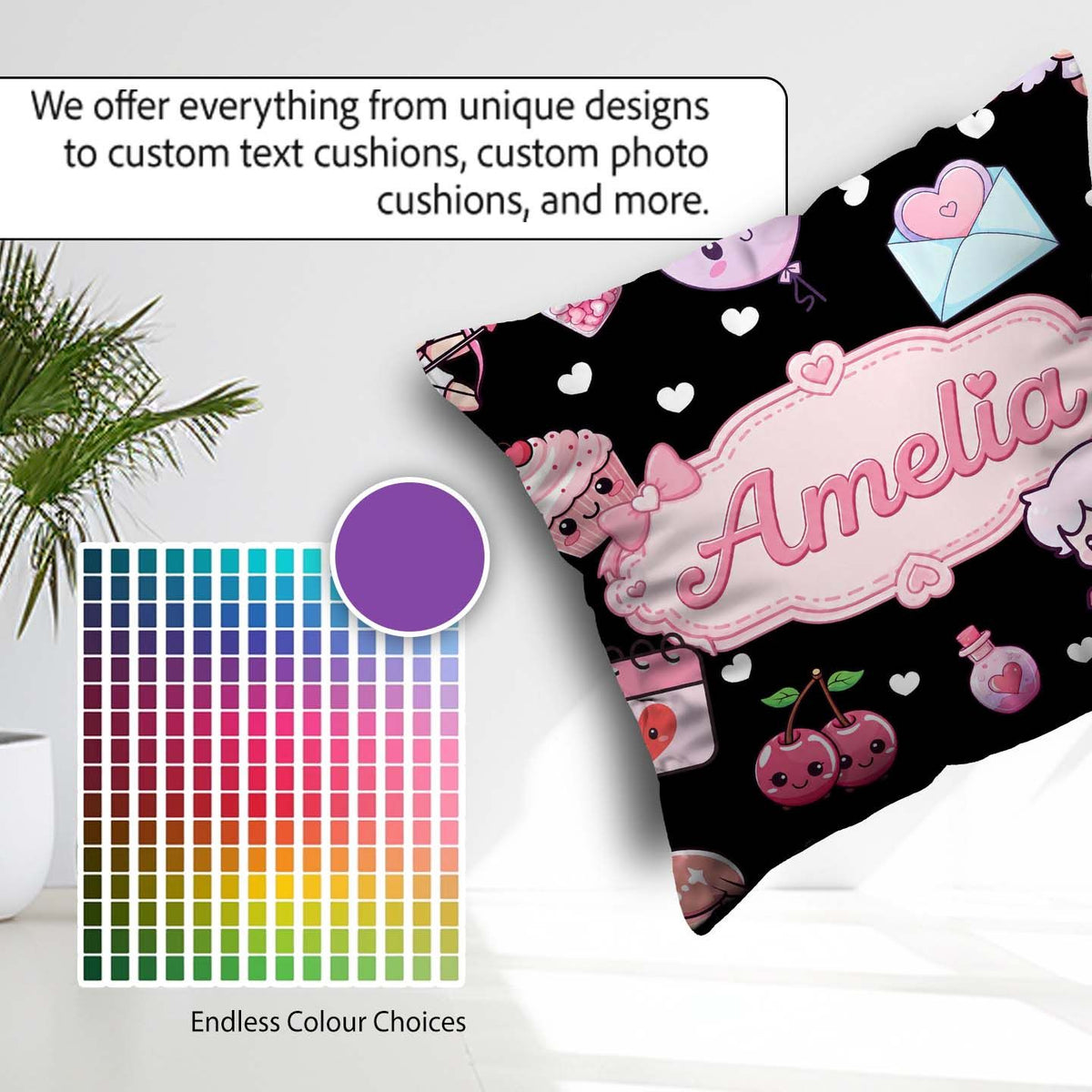 Custom Name Cupid Angels Hearts Sweets Kawaii Valentine Seamless Square Filled Cushion Throw Pillow Sofa Bed Home Decor Zip Washable UK Made