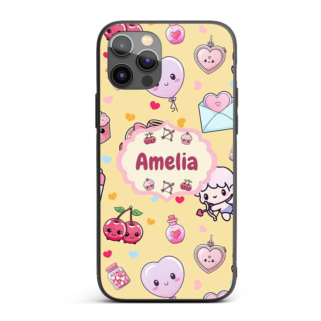 Cute Valentine Bears Cakes Sweets Hearts Kawaii Custom Name Protective Phone Case Mobile Cover Durable Everyday Smartphone Shock Resistant