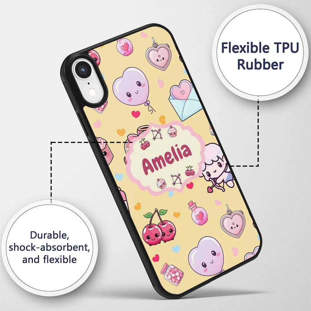 Cute Valentine Bears Cakes Sweets Hearts Kawaii Custom Name Protective Phone Case Mobile Cover Durable Everyday Smartphone Shock Resistant