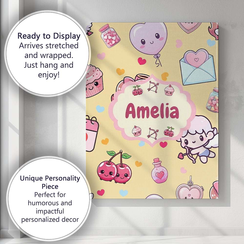 Personalised Name Cute Valentine Bears Custom  Modern Room Accent Elegant Feature Canvas Wall Art Print Decor Picture Ready to Hang
