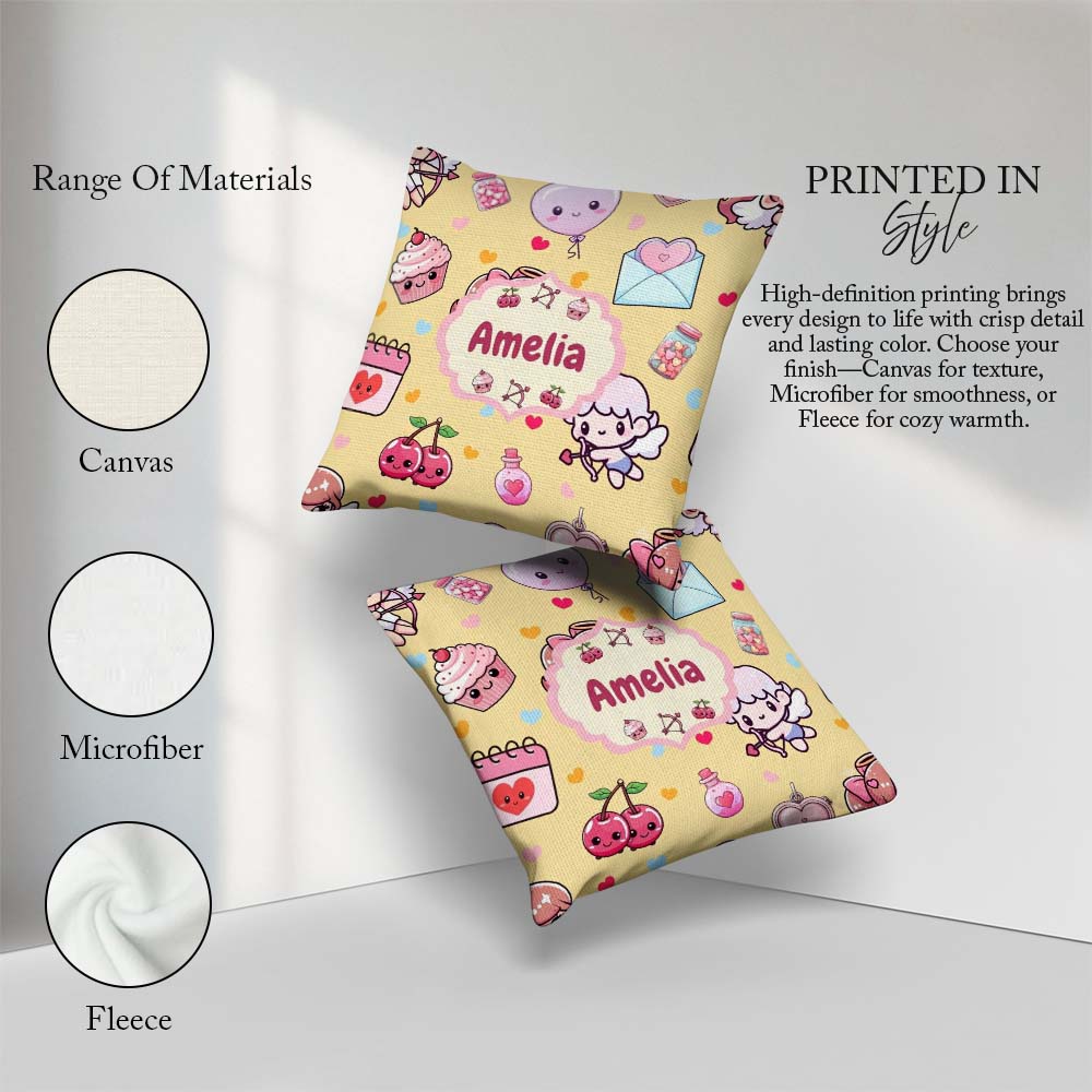 Custom Name Valentine Bears Cakes Sweets Hearts Seamless Pattern Square Filled Cushion Throw Pillow Sofa Bed Home Decor Zip Washable UK Made