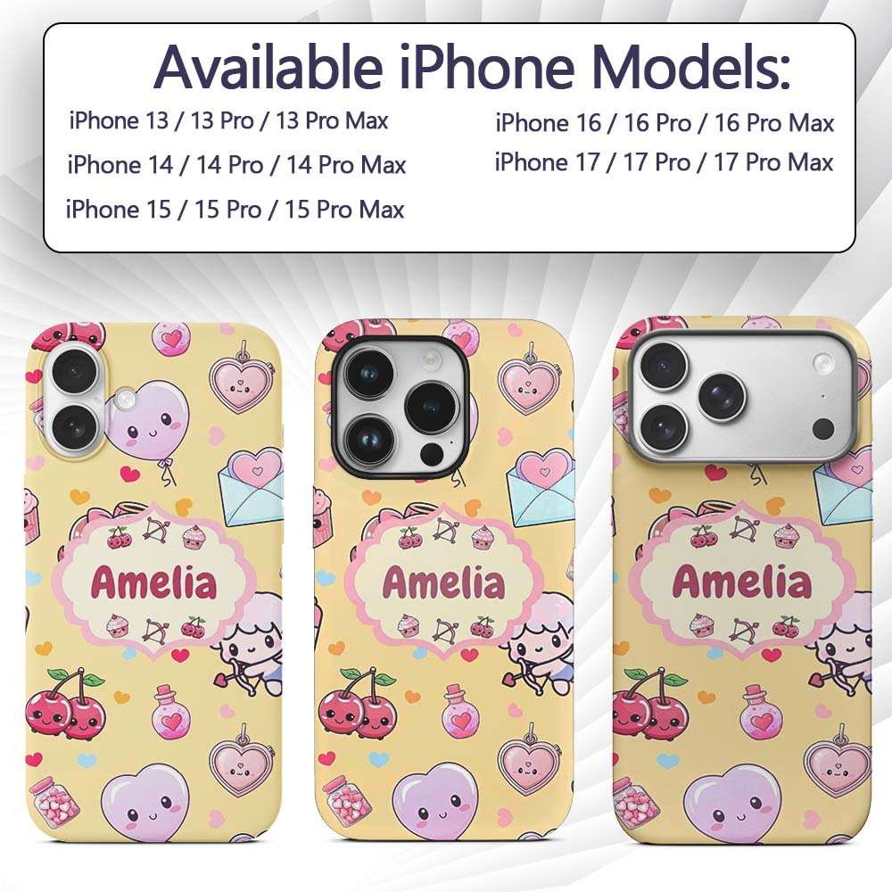 Cute Valentine Bears Cakes Sweets Hearts Kawaii Custom Name Protective Phone Case Mobile Cover Durable Everyday Smartphone Shock Resistant