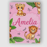 Personalised Name Cute Jungle Animals Lion Tiger Leopard Pink Custom Contemporary Display Canvas Wall Art Print Decor Picture Ready to Hang