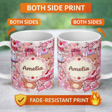 Personalized Custom Name Abstract Floral Red Yellow Garden Artistic Seamless Pattern Name 11oz Ceramic Coffee Tea Mug White Large Handle