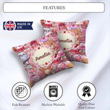Custom Name Abstract Floral Red Yellow Artistic Seamless Pattern Square Filled Cushion Throw Pillow Sofa Bed Home Decor Zip Washable UK Made