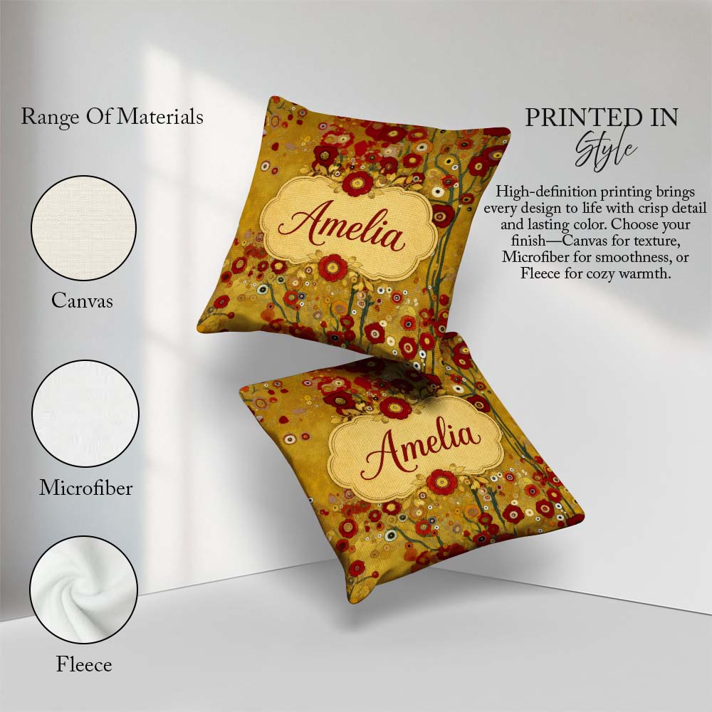 Custom Name Abstract Circular Floral Artistic Seamless Pattern Square Filled Cushion Throw Pillow Sofa Bed Home Decor Zip Washable UK Made
