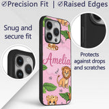 Cute Jungle Animals Lion Tiger Printed Design Custom Name Protective Phone Case Mobile Cover Durable Everyday Smartphone Shock Resistant
