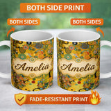 Personalized Custom Name Abstract Colorful Floral Garden Artistic Modern Seamless Pattern 11oz Ceramic Coffee Tea Mug White Large Handle