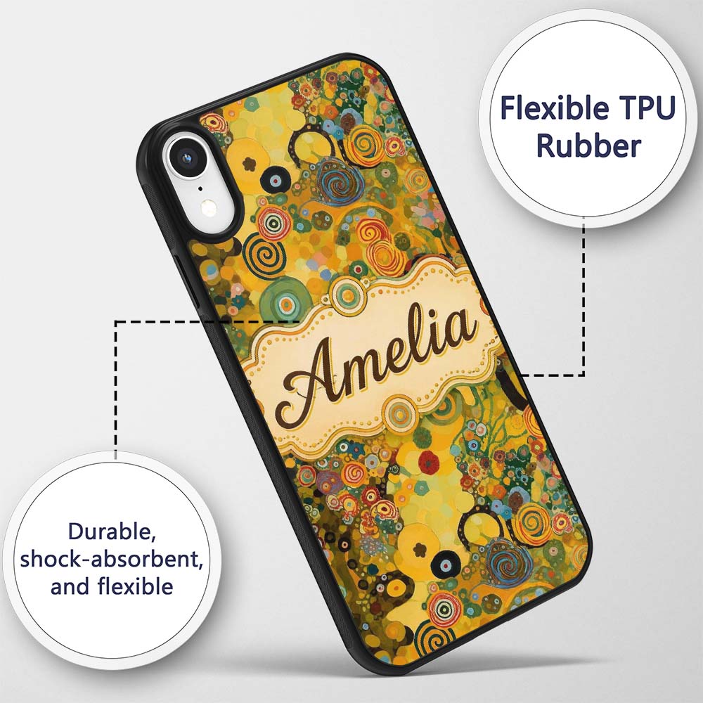 Abstract Colorful Floral Garden Artistic Modern Custom Name Protective Phone Case Mobile Cover Durable Everyday Smartphone Shock Resistant