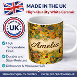 Personalized Custom Name Abstract Colorful Floral Garden Artistic Modern Seamless Pattern 11oz Ceramic Coffee Tea Mug White Large Handle