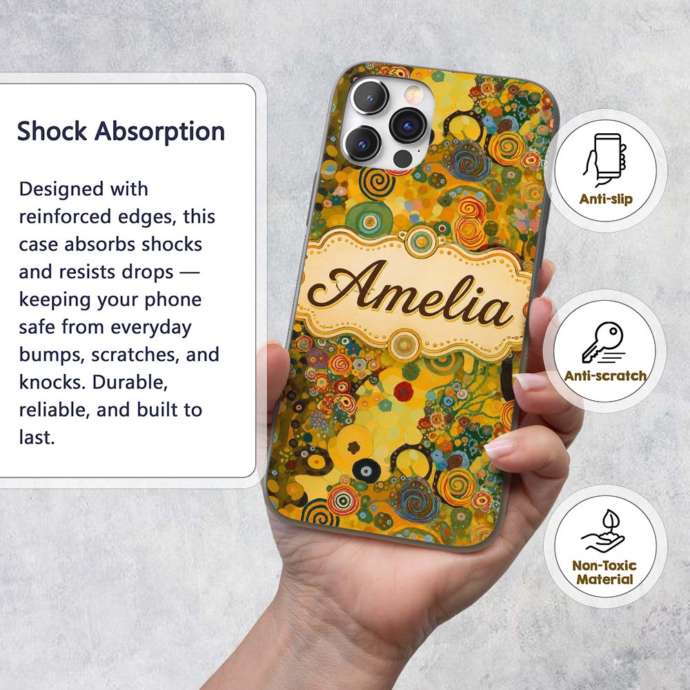 Abstract Colorful Floral Garden Artistic Modern Custom Name Protective Phone Case Mobile Cover Durable Everyday Smartphone Shock Resistant