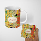 Personalized Custom Name Abstract Golden Floral Ornamental Artistic Seamless Pattern Name 11oz Ceramic Coffee Tea Mug White Large Handle