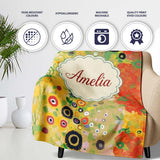Abstract Golden Floral Ornamental Artistic Seamless Pattern Name  Personalised Custom Name Super Soft Fleece Blanket Bed Sofa Throw