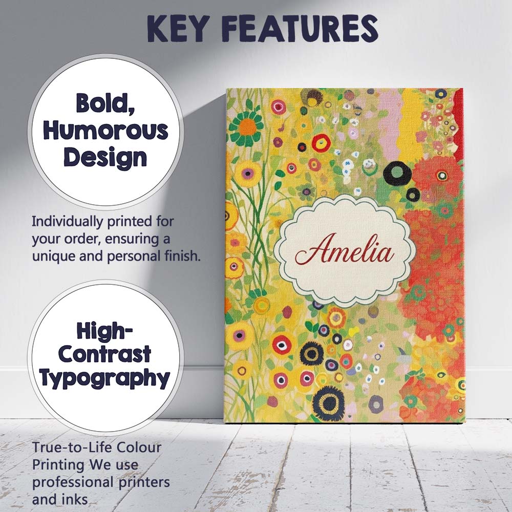 Personalised Name Abstract Golden Floral Custom  Unique Gift Idea Elegant Feature Canvas Wall Art Print Decor Picture Ready to Hang