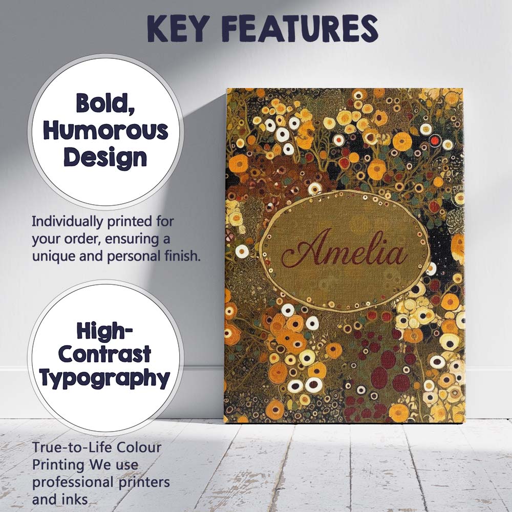 Personalised Name Abstract Golden Brown Custom  Modern Room Accent Elegant Feature Canvas Wall Art Print Decor Picture Ready to Hang
