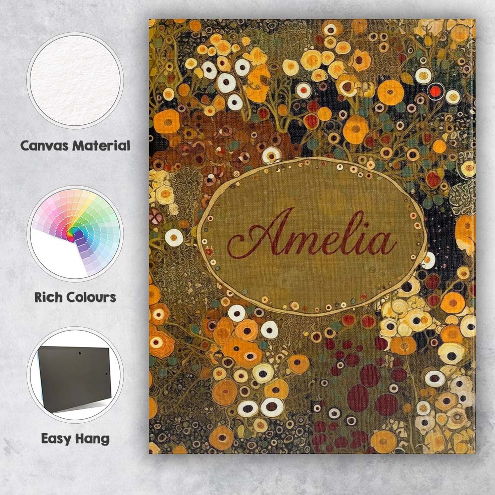 Personalised Name Abstract Golden Brown Custom  Modern Room Accent Elegant Feature Canvas Wall Art Print Decor Picture Ready to Hang