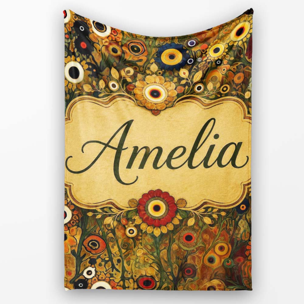 Abstract Floral Circles Pattern Warm Earth Tones Artistic Seamless  Personalised Custom Name Super Soft Fleece Blanket Bed Sofa Throw