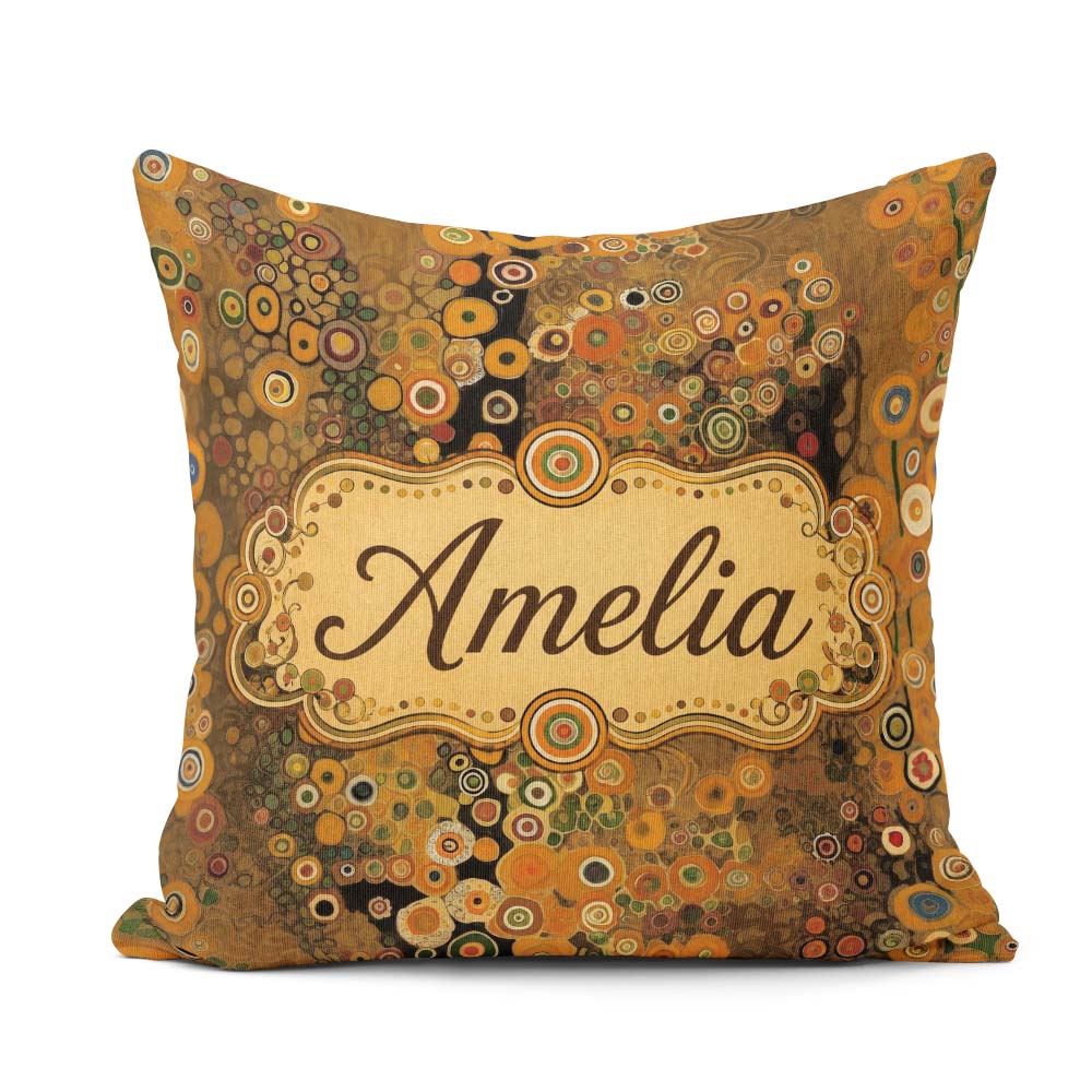 Custom Name Golden Abstract Circles Flowing Organic Seamless Square Filled Cushion Throw Pillow Sofa Bed Home Decor Zip Washable UK Made