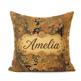 Custom Name Golden Abstract Circles Flowing Organic Seamless Square Filled Cushion Throw Pillow Sofa Bed Home Decor Zip Washable UK Made