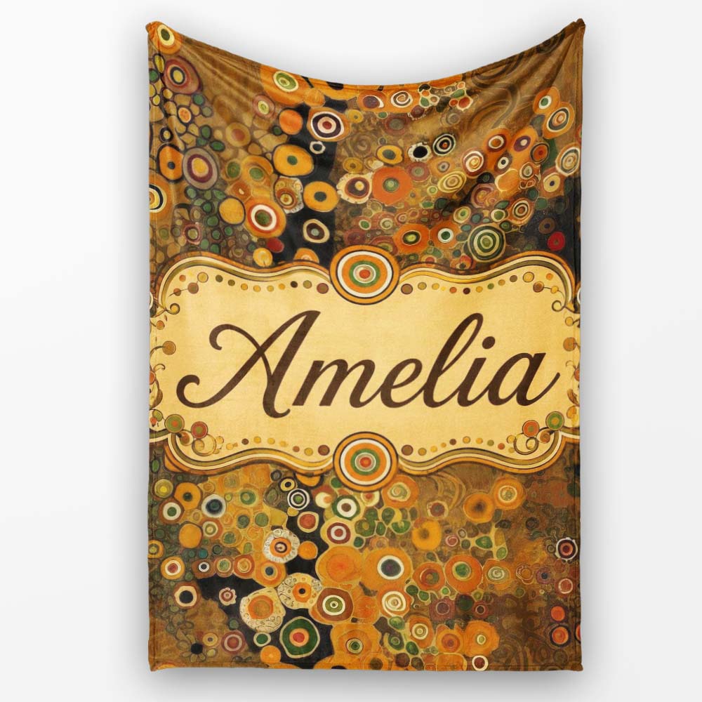 Golden Abstract Mosaic Circles Flowing Organic Shapes Seamless  Personalised Custom Name Super Soft Fleece Blanket Bed Sofa Throw