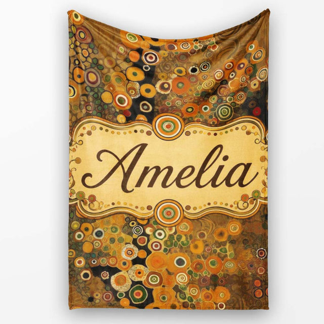 Golden Abstract Mosaic Circles Flowing Organic Shapes Seamless  Personalised Custom Name Super Soft Fleece Blanket Bed Sofa Throw