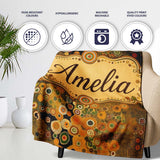 Golden Abstract Mosaic Circles Flowing Organic Shapes Seamless  Personalised Custom Name Super Soft Fleece Blanket Bed Sofa Throw