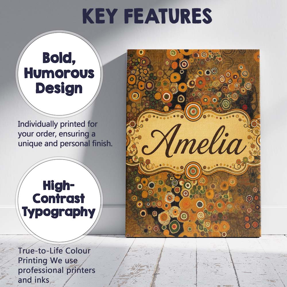 Personalised Name Golden Abstract Mosaic Custom  Unique Gift Idea Elegant Feature Canvas Wall Art Print Decor Picture Ready to Hang