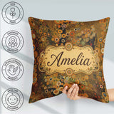 Custom Name Golden Abstract Circles Flowing Organic Seamless Square Filled Cushion Throw Pillow Sofa Bed Home Decor Zip Washable UK Made