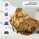 Golden Abstract Mosaic Circles Flowing Organic Shapes Seamless  Personalised Custom Name Super Soft Fleece Blanket Bed Sofa Throw