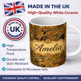 Personalized Custom Name Golden Abstract Mosaic Circles Flowing Organic Shapes Seamless 11oz Ceramic Coffee Tea Mug White Large Handle