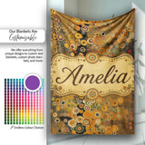Golden Abstract Mosaic Circles Flowing Organic Shapes Seamless  Personalised Custom Name Super Soft Fleece Blanket Bed Sofa Throw