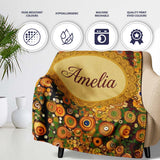 Vibrant Circular Floral Swirl Pattern Bold Yellow Artistic Seamless  Personalised Custom Name Super Soft Fleece Blanket Bed Sofa Throw
