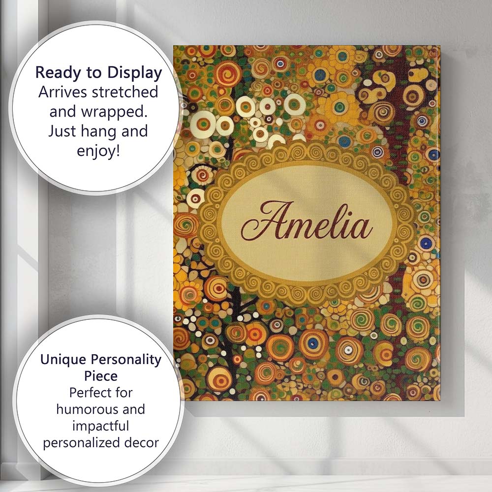 Personalised Name Vibrant Circular Floral Custom  Unique Gift Idea Elegant Feature Canvas Wall Art Print Decor Picture Ready to Hang