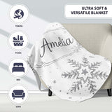 Black Snowflake Sketch Pattern on White Seamless Cute Unique Gift  Personalised Custom Name Super Soft Fleece Blanket Bed Sofa Throw