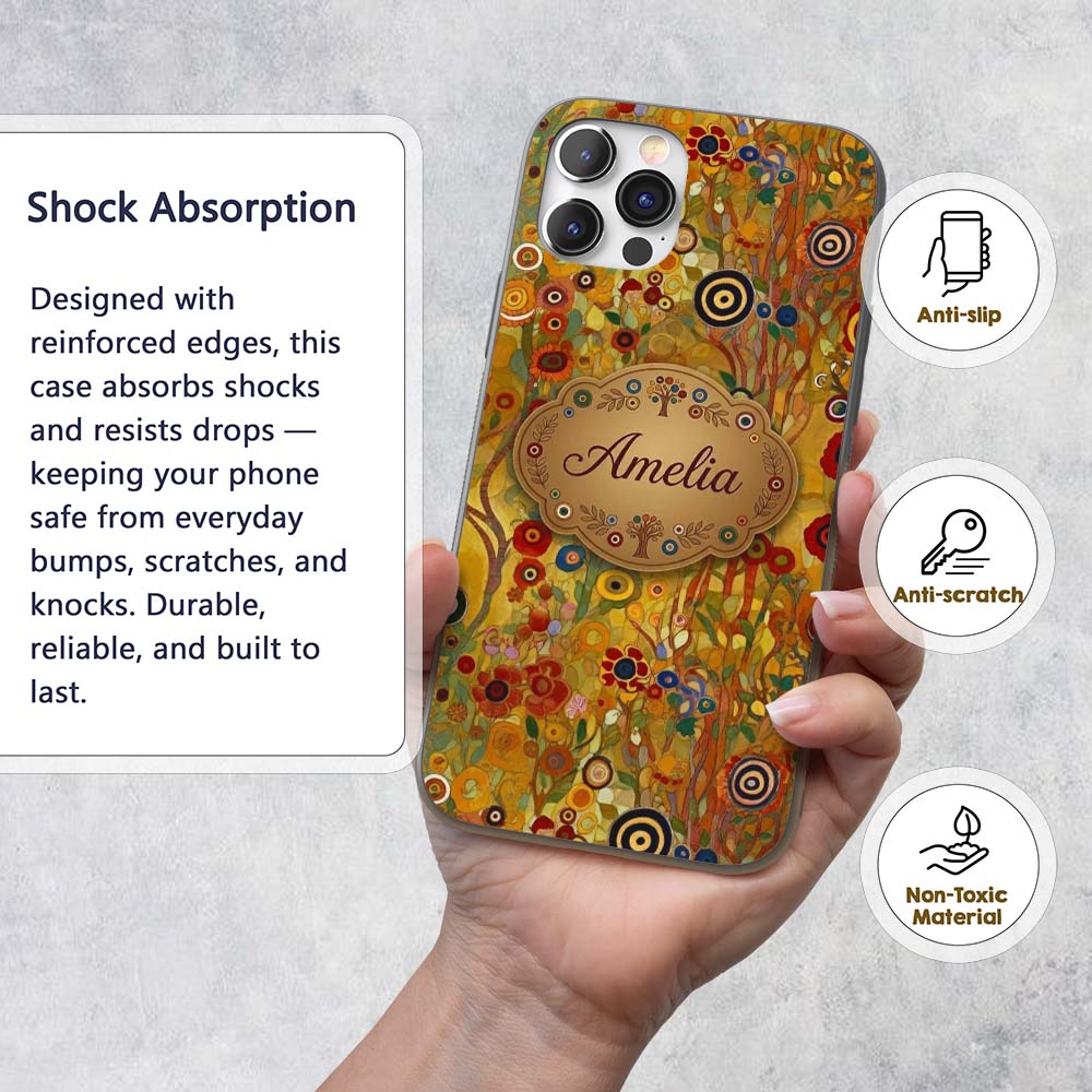 Whimsical Floral Circles Tall Stems Abstract Custom Name Protective Phone Case Mobile Cover Durable Everyday Smartphone Shock Resistant
