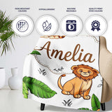 Cute Jungle Animals Lion Tiger Leopard Blush Pink Background Lovely  Personalised Custom Name Super Soft Fleece Blanket Bed Sofa Throw