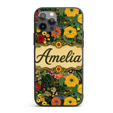 Colorful Modern Floral Pattern Bright Leaves Custom Name Protective Phone Case Mobile Cover Durable Everyday Smartphone Shock Resistant