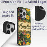 Colorful Modern Floral Pattern Bright Leaves Custom Name Protective Phone Case Mobile Cover Durable Everyday Smartphone Shock Resistant