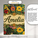 Colorful Modern Floral Pattern Bright Leaves Artistic Seamless  Personalised Custom Name Super Soft Fleece Blanket Bed Sofa Throw