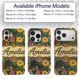 Colorful Modern Floral Pattern Bright Leaves Custom Name Protective Phone Case Mobile Cover Durable Everyday Smartphone Shock Resistant