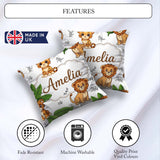 Custom Name Cute Jungle Animals Lion Tiger Blush Pink Background Square Filled Cushion Throw Pillow Sofa Bed Home Decor Zip Washable UK Made