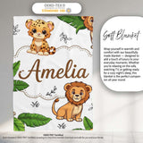 Cute Jungle Animals Lion Tiger Leopard Blush Pink Background Lovely  Personalised Custom Name Super Soft Fleece Blanket Bed Sofa Throw