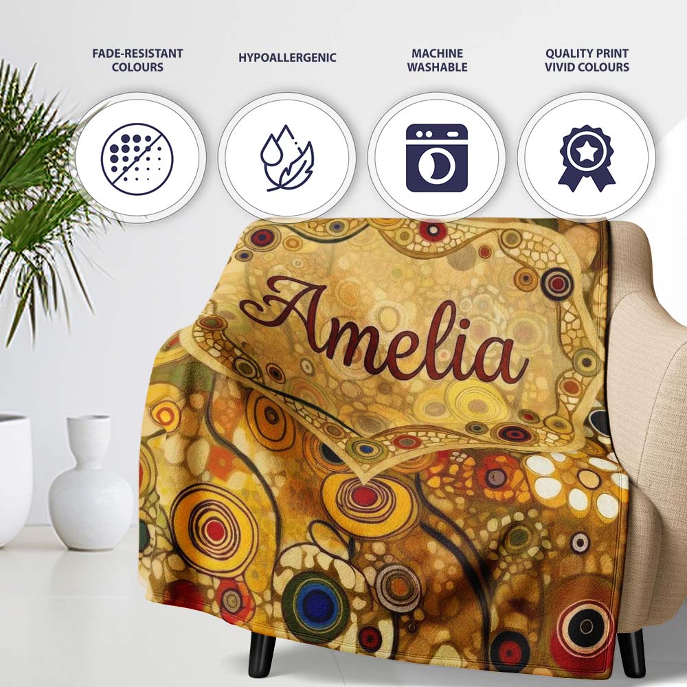 Soft Neutral Abstract Circle Mosaic Organic Shapes Seamless Pattern  Personalised Custom Name Super Soft Fleece Blanket Bed Sofa Throw