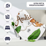 Cute Jungle Animals Lion Tiger Leopard Blush Pink Background Lovely  Personalised Custom Name Super Soft Fleece Blanket Bed Sofa Throw
